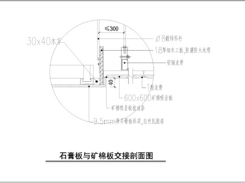  石膏板与矿棉板交接剖面图 