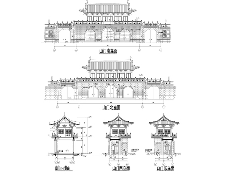  仿古山门建筑CAD施工图 