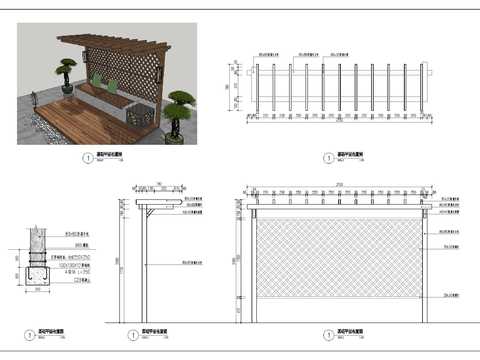  现代庭院廊架cad详图 