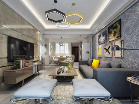  金色港湾现代客餐厅卧室CAD施工图 