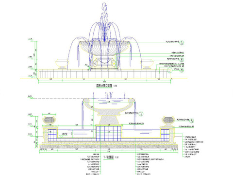  欧式圆形花钵水景CAD节点大样 
