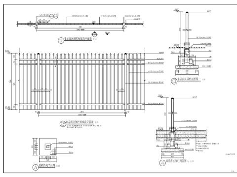  镂空铁艺围墙cad大样图 