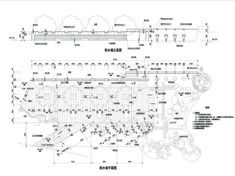  跌水墙cad大样图 