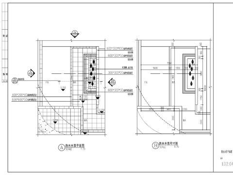 鱼雕塑景墙水景cad大样图 