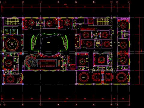  酒店宴会厅 酒店餐厅 中餐厅cad平面图 