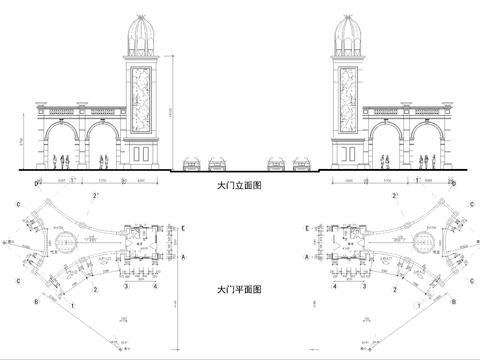  歐式小區(qū)入口建筑CAD施工圖 
