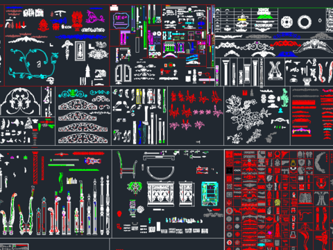  花配件角花贴cad图库 