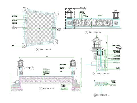  扁铁花式铁艺栏杆欧式桥CAD节点大样 
