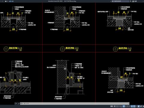  白色变形缝CAD大样图 