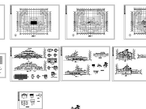  仿古建筑cad立面图 