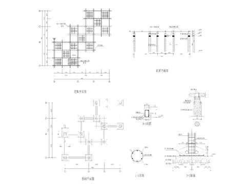  三连花架设计cad施工图 