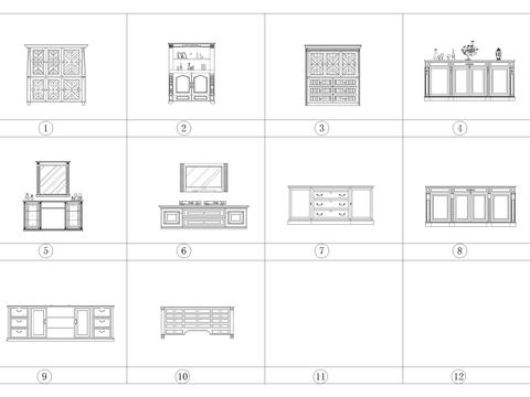  美式古典橱柜合集cad图库 