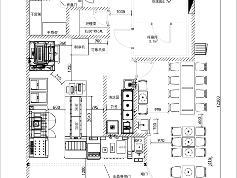  100㎡快餐店cad平面图 