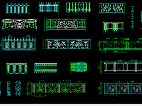  铁艺栏杆cad图库 