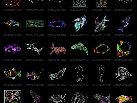  水族箱海洋生物cad图库 