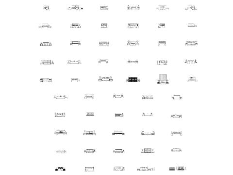  CAD床类 矩形床头 床头柜立面 侧面cad图库 