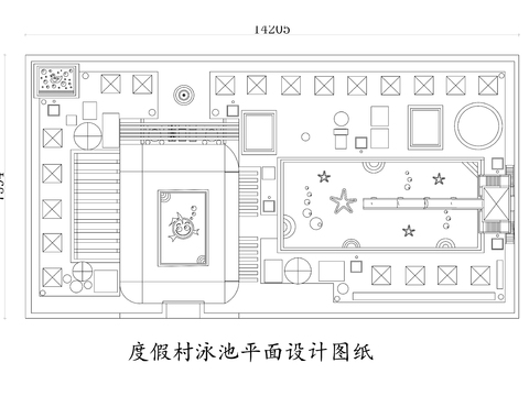  度假村泳池cad平面图 