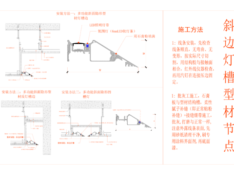  斜边灯槽型材节点cad大样图 