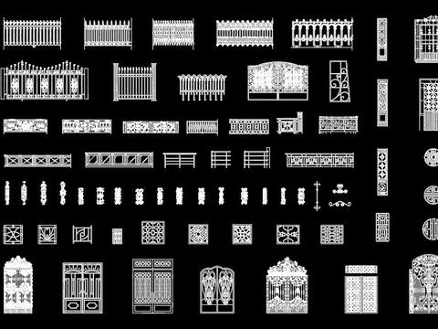  铁艺雕花栏杆cad图库 