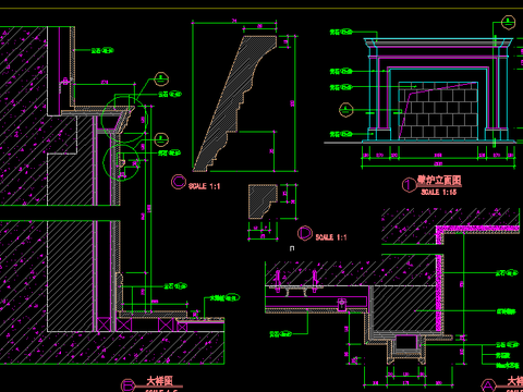  别墅云石壁炉cad大详图 