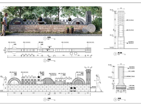  乡村景墙节点大样图 