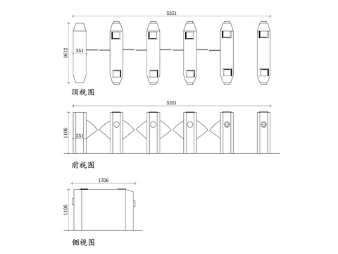  地铁闸机乘客通道cad大样图 