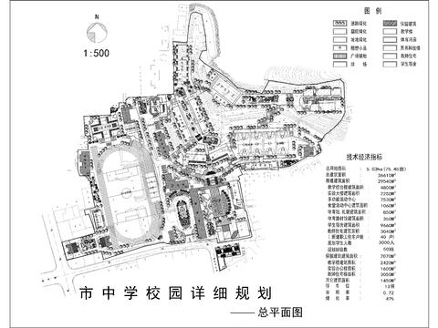  市中學(xué)校園詳細(xì)規(guī)劃cad平面圖 