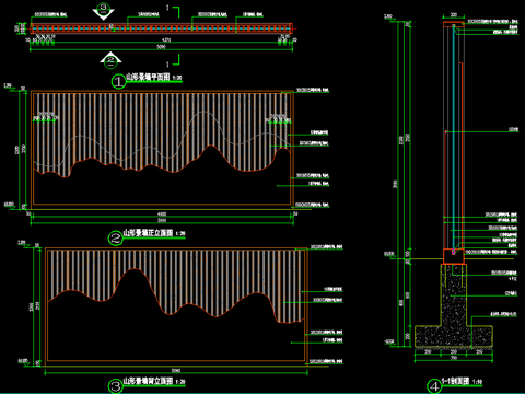 新中式山形景墙节点大样 