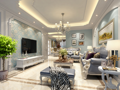  金色港湾欧式客餐厅卧室CAD施工图 