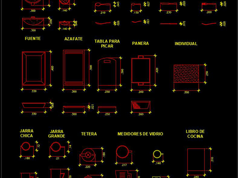  厨房用品cad平立面尺寸图 