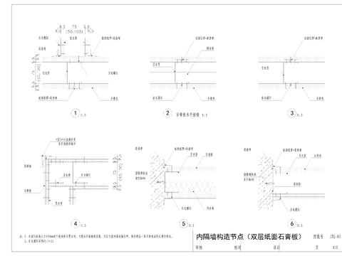  轻钢龙骨石膏板隔墙CAD节点 