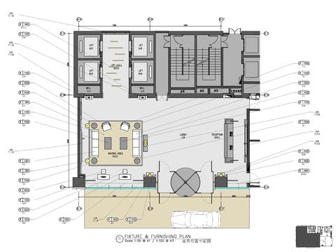  公寓式酒店大堂及电梯厅公区cad施工图 