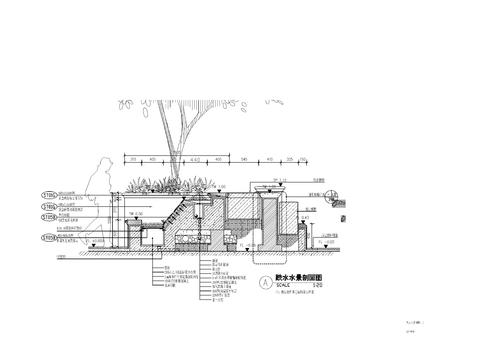  现代跌水水景cad大样图 