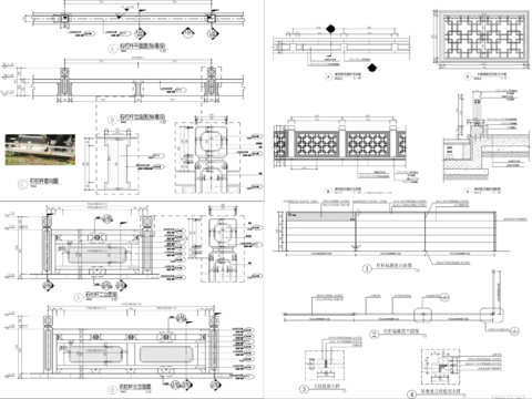  40组栏杆 铁艺栏杆、宝瓶栏杆、铁链栏杆、石材栏杆、玻璃栏cad大样图 
