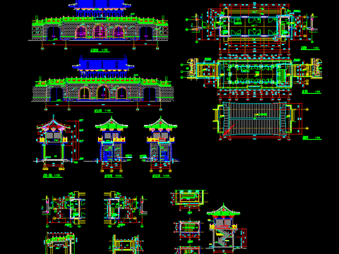  仿古山门建筑cad施工图 