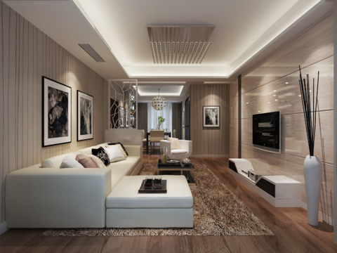  龙盛蓝郡现代简约客餐厅卧室CAD施工图 