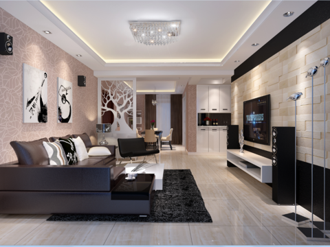  翡翠花园现代客餐厅CAD施工图 