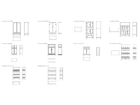  中式明代黄花梨置物柜平面图 立面图 侧面cad图库 