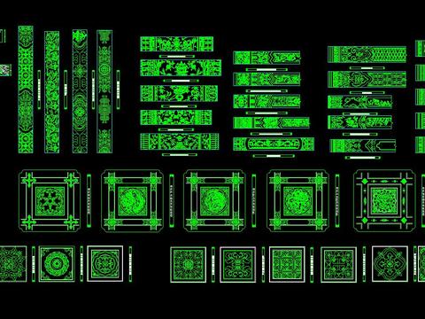  中式彩画cad组合图库大全 