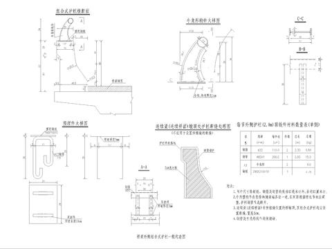  桥梁外侧组合式护栏构造CAD施工图 
