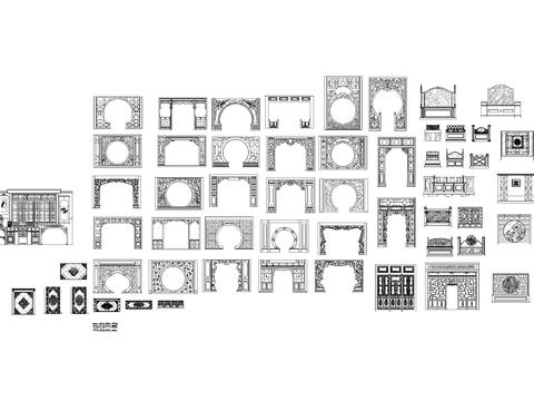  中式屏风隔断cad图库 