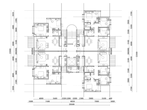  358m²公寓住宅cad平面图 