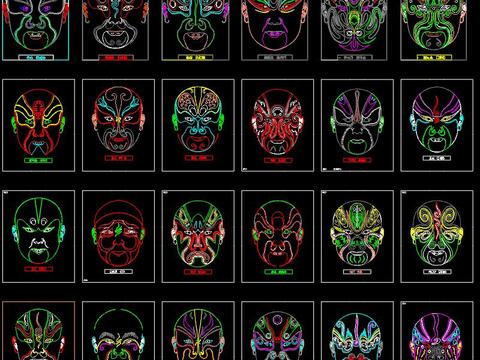  中式京剧脸谱cad图库 