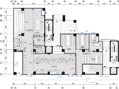  党群服务中心办公大厅cad施工图 