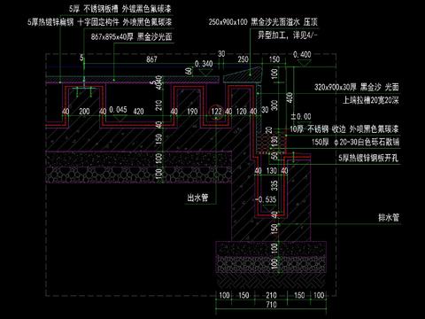  方形静水面水景cad平面图 