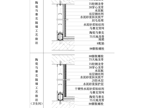  陶瓷马赛克隔墙做法cad节点大样 