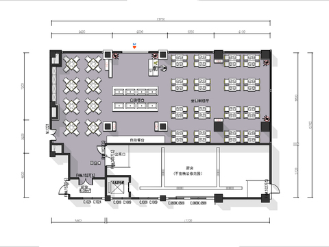  400㎡自助餐厅cad平面图 