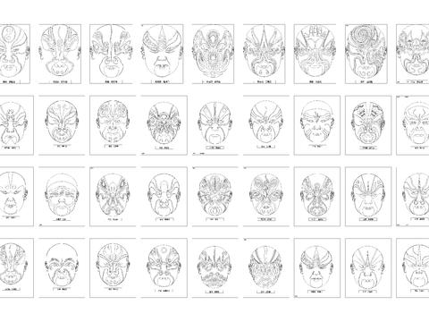  中式京剧脸谱cad图库 