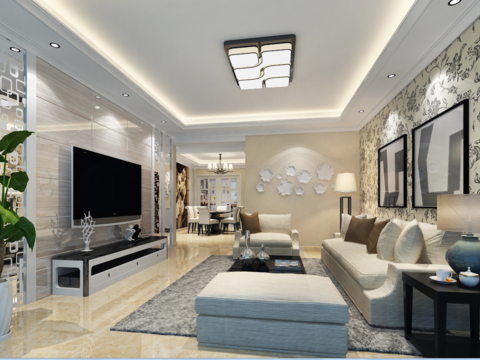  龙盛蓝郡现代客餐厅卧室CAD施工图 