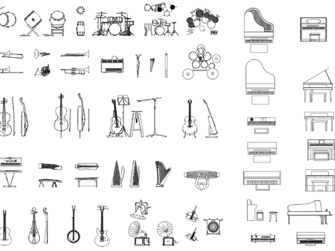  钢琴 鼓 等乐器cad图库 
